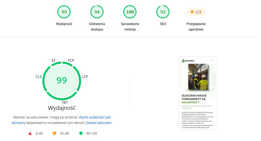 GEOINIEKT — analiza SEO Lighthouse